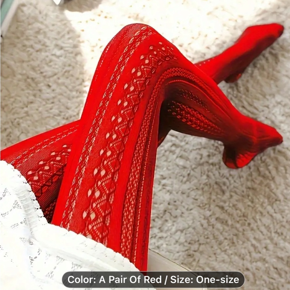 Vibrant Red Lace Leggings